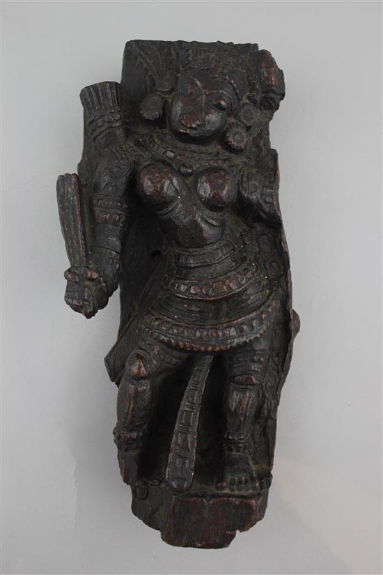 An Indian hardwood figural relief, 18th century or earlier, 28cm, fragment panel